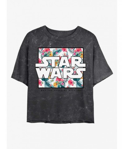 Star Wars Floral Box Logo Mineral Wash Crop Girls T-Shirt $8.39 T-Shirts