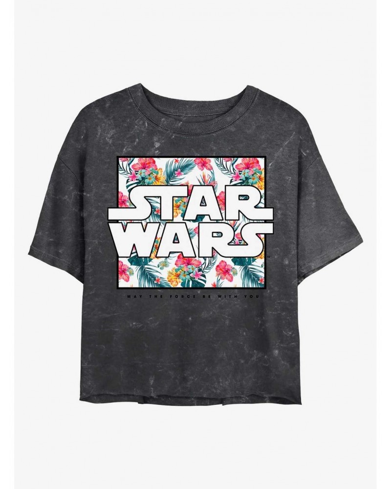 Star Wars Floral Box Logo Mineral Wash Crop Girls T-Shirt $8.39 T-Shirts