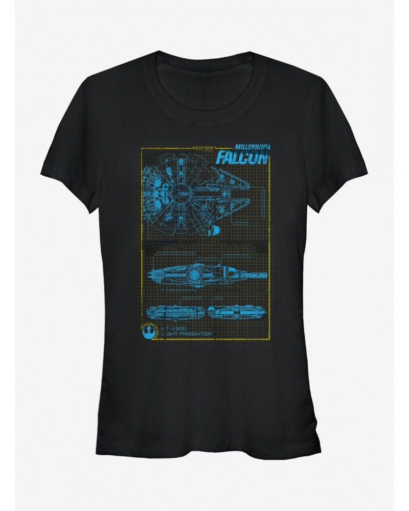 Star Wars Millennium Falcon Blueprint Girls T-Shirt $5.66 T-Shirts