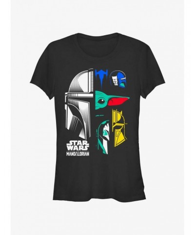 Star Wars The Mandalorian Grogu & Mando Helmet Split Girls T-Shirt $5.18 T-Shirts