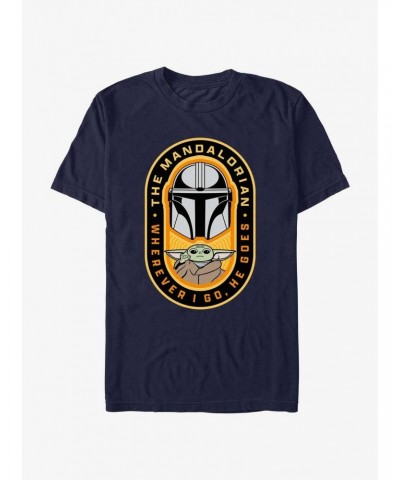 Star Wars The Mandalorian Where I Go, He Goes Badge T-Shirt $5.75 T-Shirts