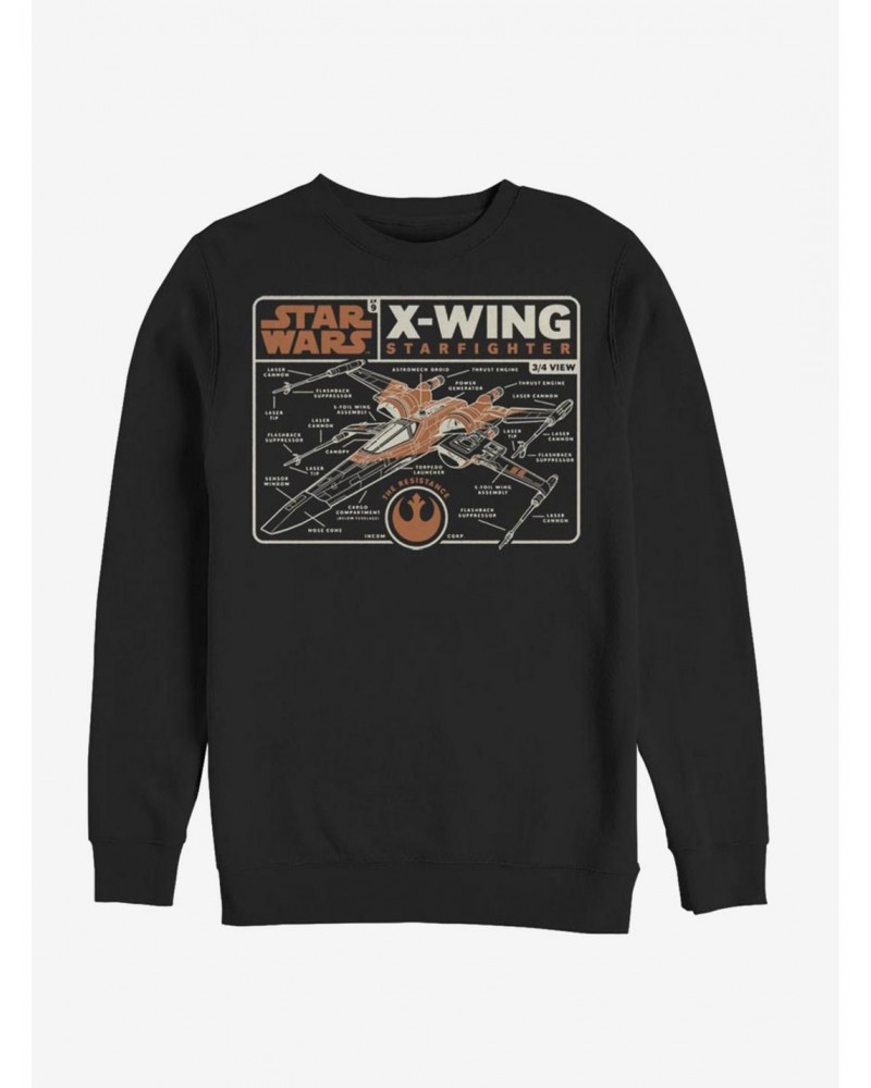 Star Wars Episode IX The Rise Of Skywalker Starfighter Schematic Sweatshirt $9.15 Sweatshirts