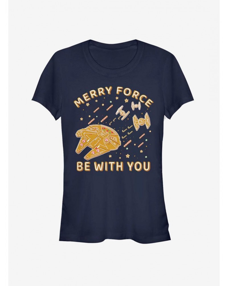 Star Wars Gingerbread Falcon Merry Force Be With You Girls T-Shirt $7.93 T-Shirts