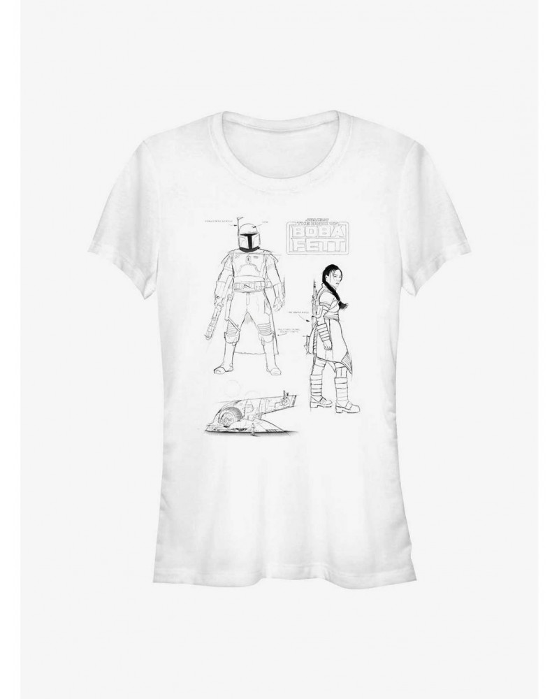 Star Wars The Book Of Boba Fett Fett Sketches Girls T-Shirt $7.28 T-Shirts